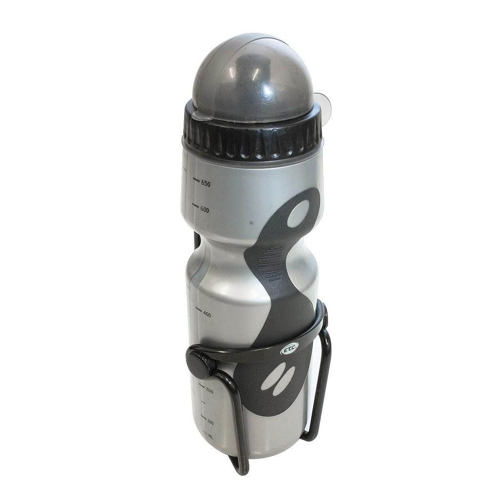 ETC BOTTLE WITH CAGE BLACK/SILVER 0.65L