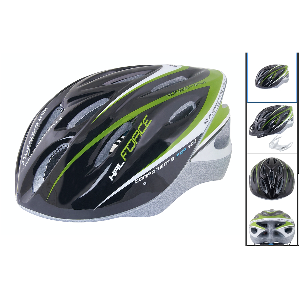 **FORCE HAL HELMET BLACK/GREEN L-XL