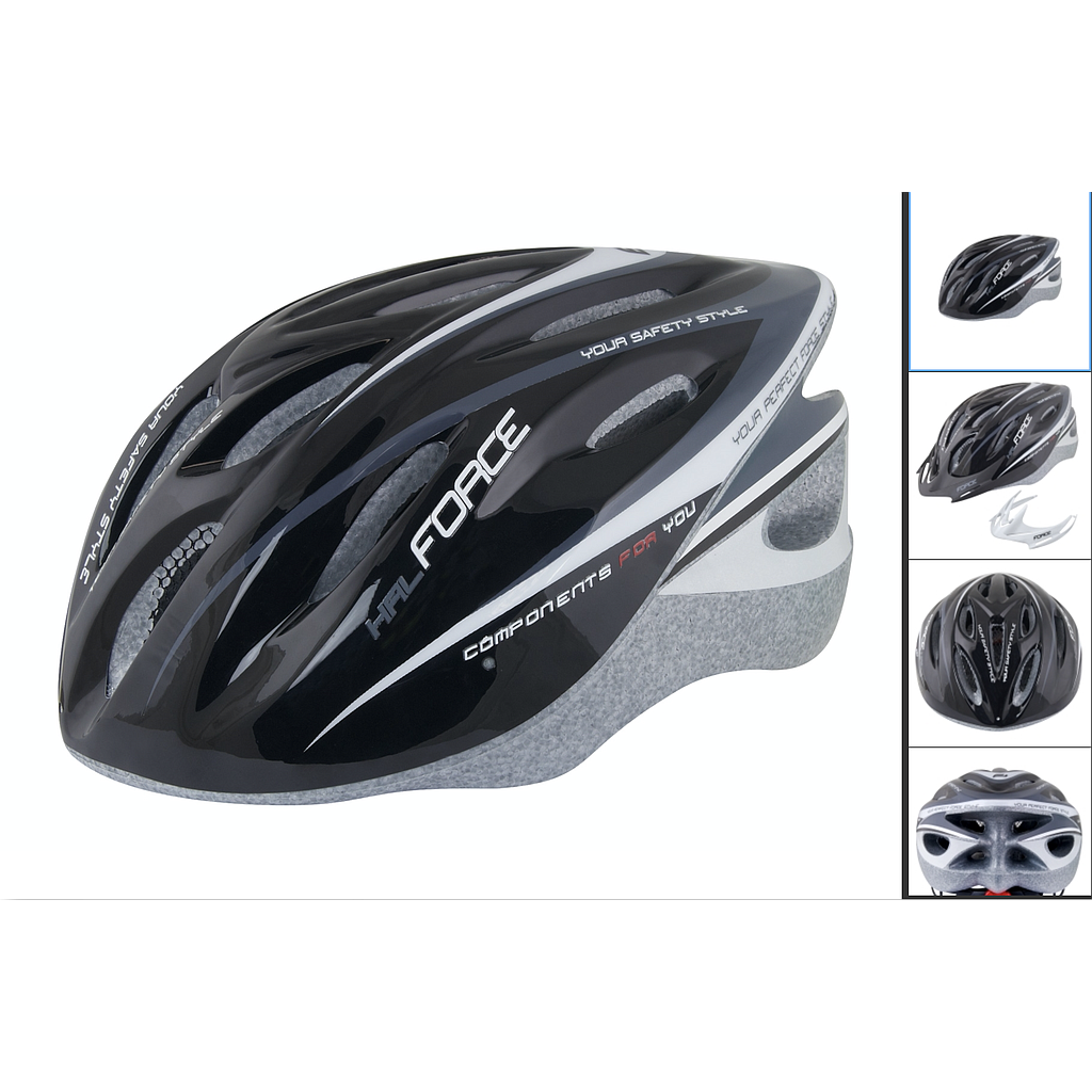 **FORCE HAL HELMET BLACK/GREY/WHITE S/M