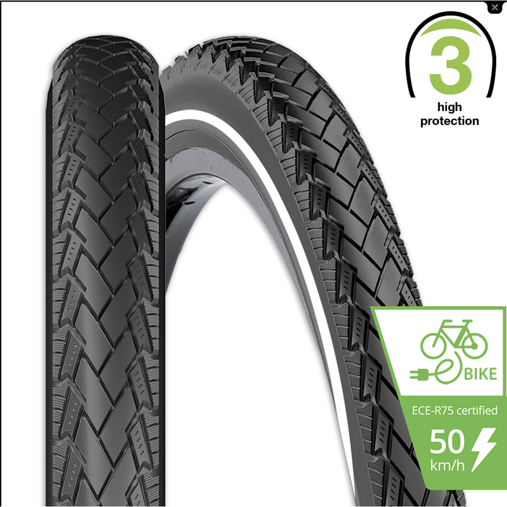 **REXWAY CONEJO E-BIKE MAX.50KM TYRE 700 X 38C 3.5mm PUNCTURE PROTECTION REFLECTIVE LINE BLACK