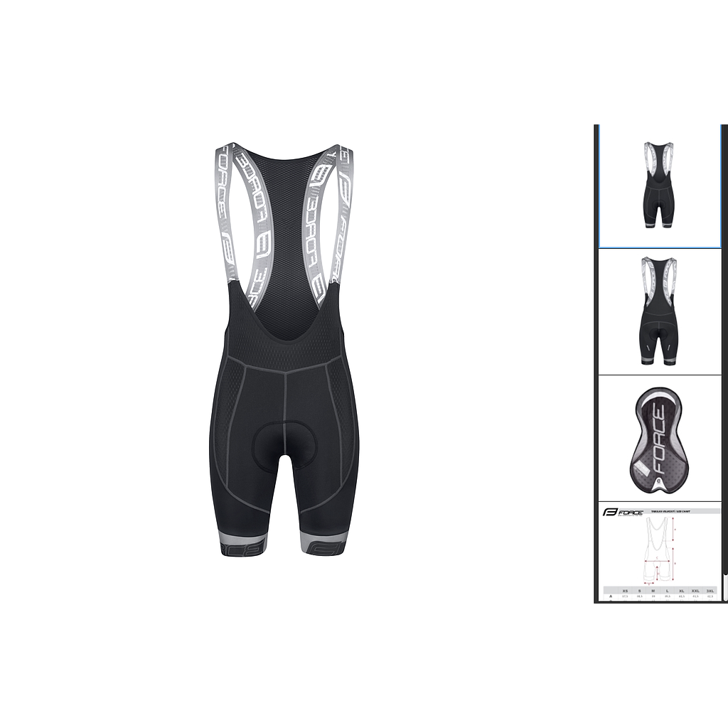 ** FORCE FAME BIBSHORTS  WITH PAD, BLACK-GREY XXL