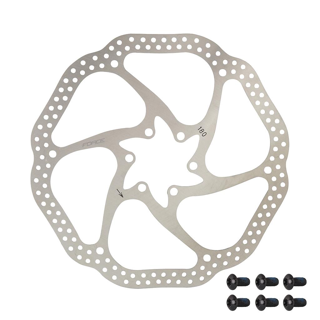 FORCE DISC BRAKE ROTOR  180 MM, 6 HOLES, SILVER